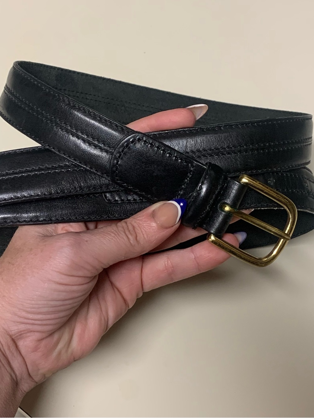 Vintage Classic Black Leather Belt with Brass Buckle